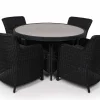 Havemøbelland Rio Sort Havemøbelsæt m/4 spisestole - Ø 130 cm - m/vandafv. hynder