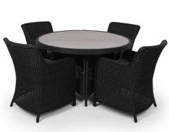 Havemøbelland Rio Sort Havemøbelsæt m/4 spisestole - Ø 130 cm - m/vandafv. hynder