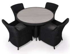 Havemøbelland Rio Sort Havemøbelsæt m/4 spisestole - Ø 130 cm - m/vandafv. hynder