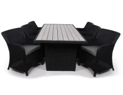 Havemøbelland Rio Sort Havemøbelsæt m/6 spisestole - 94x210 cm - m/vandafv. hynder