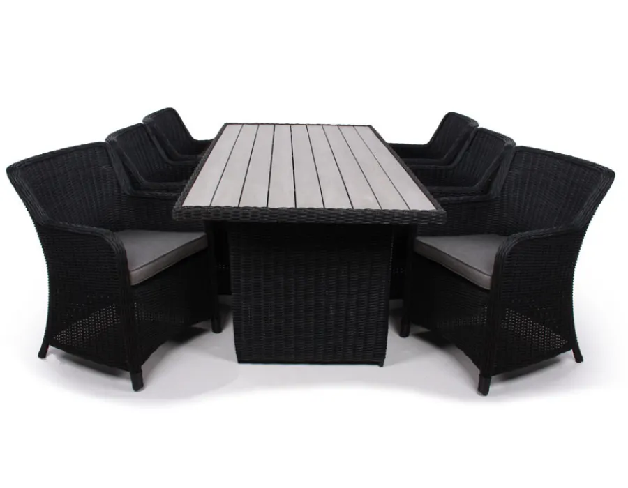 Havemøbelland Rio Sort Havemøbelsæt m/6 spisestole - 94x210 cm - m/vandafv. hynder