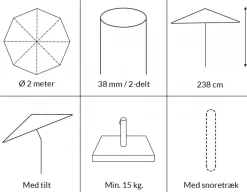 Havemøbelland Saga Parasol Ø 2 meter m/tilt - Beige