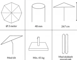 Havemøbelland Saga Parasol Ø 3 meter m/tilt - Beige
