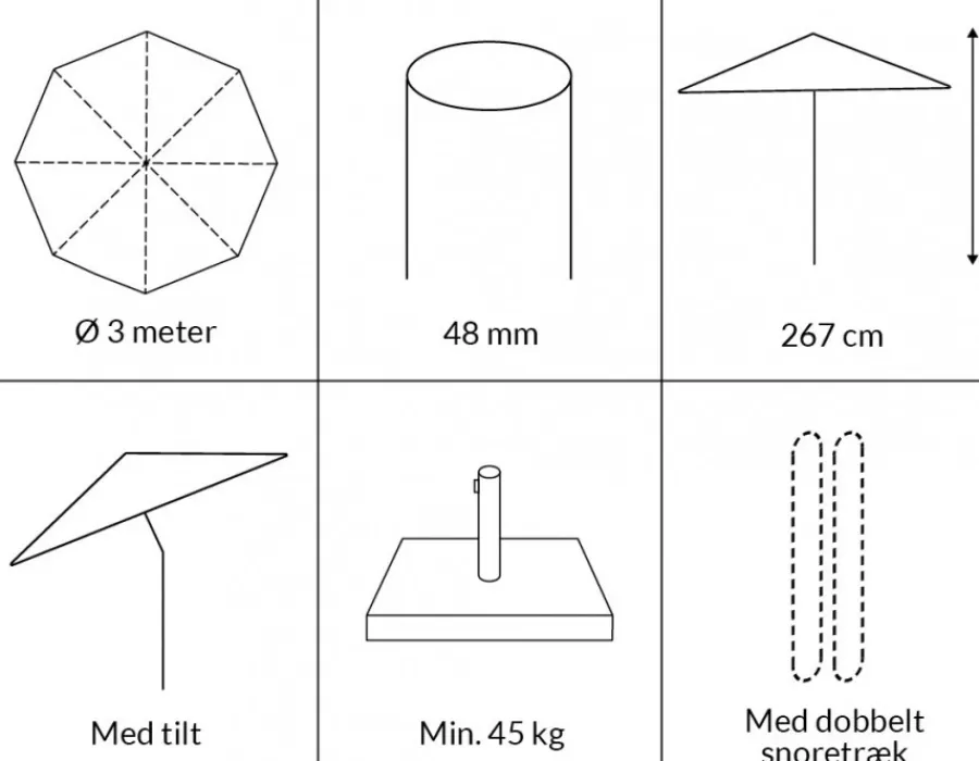Havemøbelland Saga Parasol Ø 3 meter m/tilt - Beige