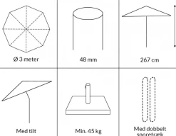 Havemøbelland Signe Parasol Ø 3 meter m/tilt - Grå