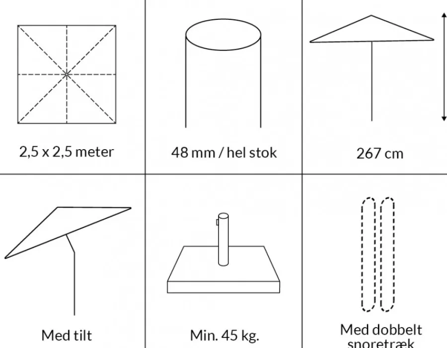 Havemøbelland Signe Parasol 2,5 x 2,5 meter M/tilt Natur