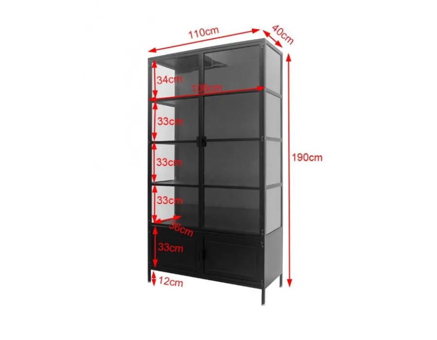 Havemøbelland Skærbæk Vitrineskab i Metal - 110x40x190 cm - Sort